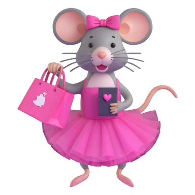 rat with a pink dress and tutu holding a Sephora shopping bag sticker