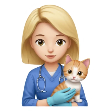 Young female vet – scrubs, gloves, examining kitten. sticker