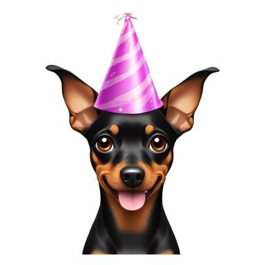 miniature pinscher with floppy ears in a birthday hat  sticker