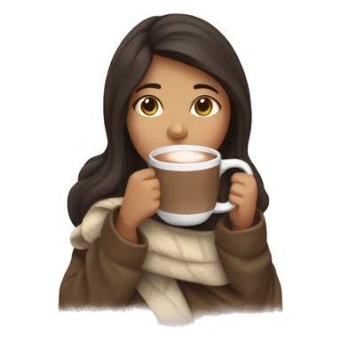 a brunette girl drinking hot chocolate with a blanket over her sticker