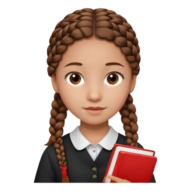 brown braid hair girl kid, student, black gile, red book sticker