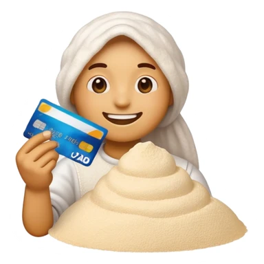 Happy emoji with a credits card in hand and a pile of flour  sticker