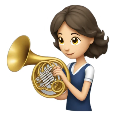Brunette Girl playing a French horn sticker