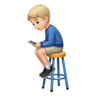 generate a pic from head a boy is sitting on a stool  sticker