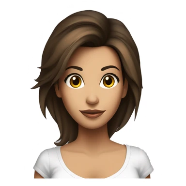 3/4 face, contrasted, shadow, light, Eva Longoria expression, standing, thin nose, brunette woman, hazel eyes, long eyelashes, dark shoulder shaded hair, white t-shirt, jeans, white sneakers sticker