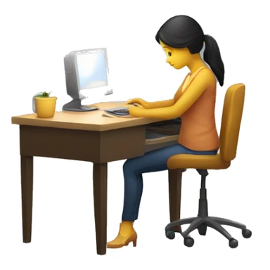 mujer con computador sentada en un escritorio con una lampara sticker