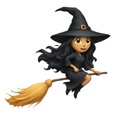 dark long hair witch flying on a broom white skin sticker