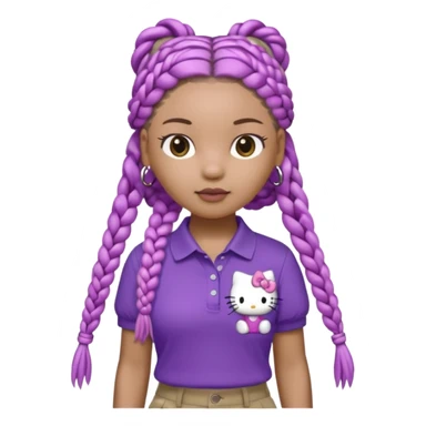 hello kitty wearing purple polo shirt and kyaki pants with long box braids sticker