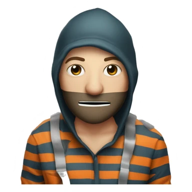 waist-deep thief on his face there is a mask up to his nose. Dressed in prison striped clothes. he stole a bag of money sticker