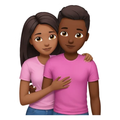 Black lesbian couple with one dark skin masculine with short hair low cut fade with a t shirt and one feminine with very long hair in a pink blouse hugging  sticker