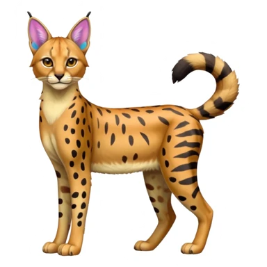 Colorful cartoon iridescent neon tropical exotic anime Striped and spotted Lynx-Caracal-Serval-hybrid full body sticker