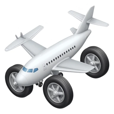 Isometric view of airplane landing gear in emoji style — one inflated, puffy wheel with a strut, soft 3D look, rounded shapes, clean and cartoon-like sticker