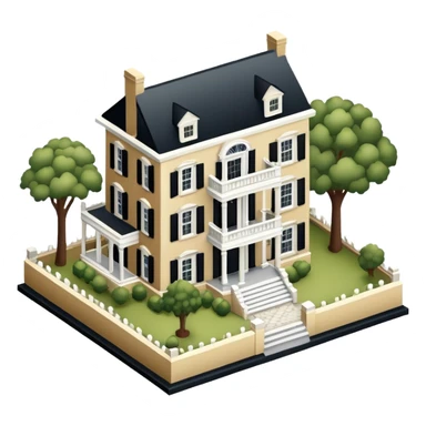 Savannah Georgia mansion, isometric dollhouse-style, realistic sticker