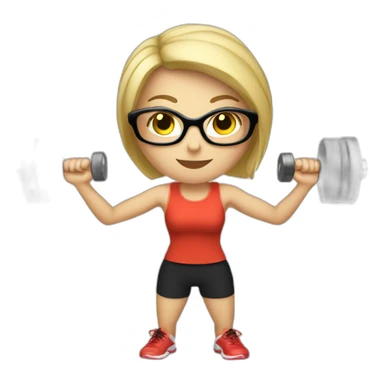White Sports Girl with short blonde hair glasses holding dumbbell sticker