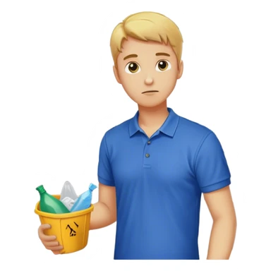 Guy in a blue polo shirt, picking up trash in a parking lot sticker