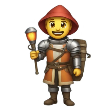 medieval Pyrotechnician holding a rocket in one hand and a torch in the other sticker