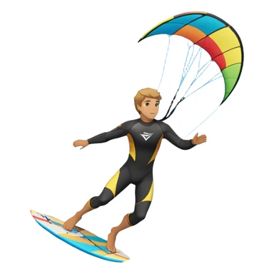A kite surfer soaring above the waves, holding onto a kite with the wind in full force. The background showcases the ocean and sky, emphasizing the freedom, thrill, and energy of the sport. The motion of the kite and board is dynamic, capturing the excitement of kiting. sticker