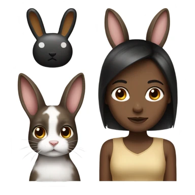 Brunette girl and brown light and Black rabbit  sticker