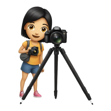 camera with tripod and a black hair girl in front sticker