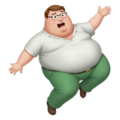 Peter Griffin from Family Guy with a very large pregnant belly, laying down on his back, sweating profusely, wearing green pants and white shirt sticker