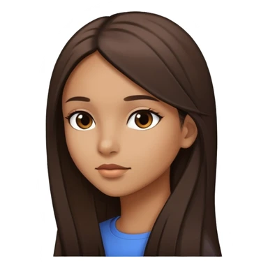 Feminine girl with light brown skin, dark straight long hair and dark eyes, profile picture style sticker