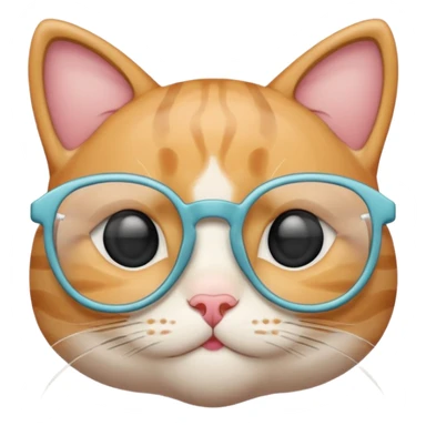 A cute cat emoji wearing geek-chic glasses, minimal design, simple shapes, soft pastel colors, clean vector style, centered composition, emoji style, smooth lines, subtle shadow, high resolution, transparent background, PNG format, no background sticker