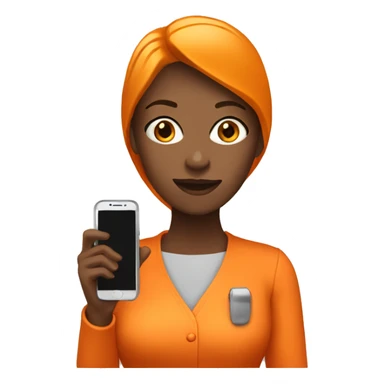 woman in orange bloose with phone sticker