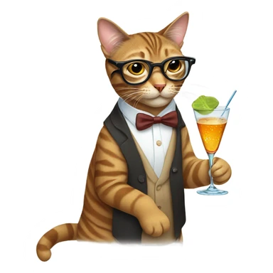 Tabby cat with glasses sipping on a martini  sticker