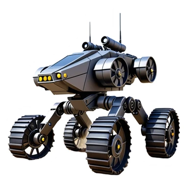 unstoppable jumping accurate 8-wheel armored canine sporty self-balancing massive mech trail vehicle shooting forward side-hill leaning actively robotically articulating hydraulic independent suspended pod gimbal enemy mech off-road racing rover with large fast engine RC basher crawler megatron  sticker