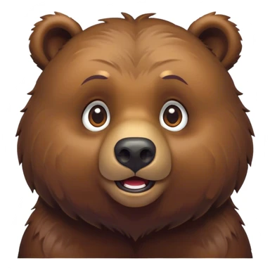 Cinematic Cute Grizzly Bear Portrait Emoji, Head tilted playfully and inquisitively, featuring a dense, rugged deep brown fur with a gentle, curious expression in round, sparkling eyes, Simplified yet irresistibly adorable features, highly detailed, glowing with a warm, friendly glow, high shine, affectionate and surprisingly gentle, stylized with a touch of wild whimsy, bright and endearing, soft glowing outline, capturing the essence of a mischievous yet loving bear, so playful it feels like it could amble out of the screen and into your arms! sticker