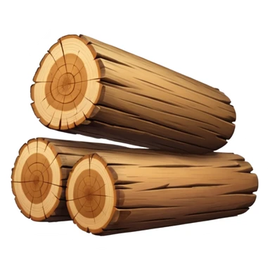 two logs, one propped up sideways on the bottom log, with a sparkle in the foreground. the log should not have a hole in the center. sticker