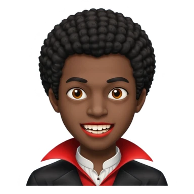 Black darkskin seventeen man  with little afro haircut and vampire teeth sticker