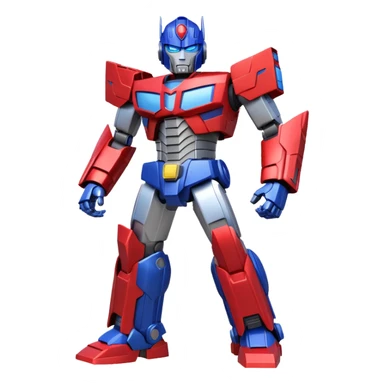 Optimus Prime in a battle pose, stylized emoji character, bold colors, metallic details sticker