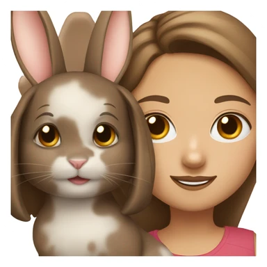 Brunette girl and brown light rabbit  With black spot and snout sticker