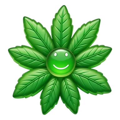 generate an emoji-style image of a gusher gummy shaped like a marijuana flower sticker