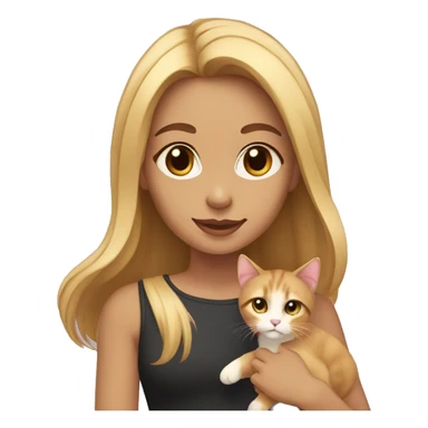 Girl with blonde shoulder-length hair and dark eyes and light brown skin holding kitten cat sticker