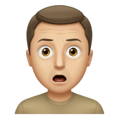 generate an emoji of Vladimir Zelensky in a khaki T-shirt. the emotion of intense surprise from fear. 4 different options sticker