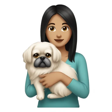White girl with black hair holding Pekingese  sticker
