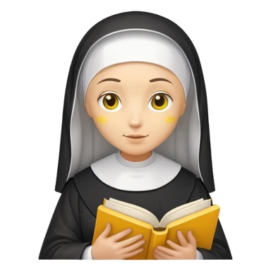 nun with yellow skin, holding a book sticker