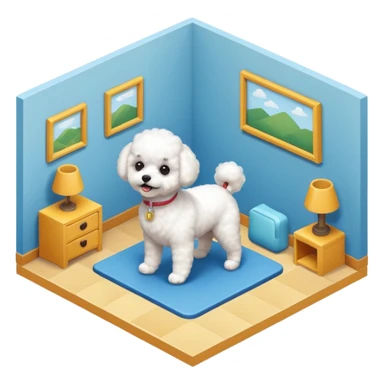 Bichon Frisé dog playing room isometric sticker