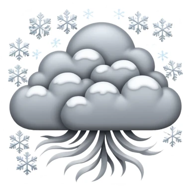 A powerful blizzard  storm cloud with heavy swirling snow, strong wind lines, flying snowflakes, dynamic motion. White and gray tones, bold but simple shapes. sticker