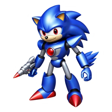 Metal Sonic robot hedgehog with red eyes, metallic blue body, and jet boosters sticker