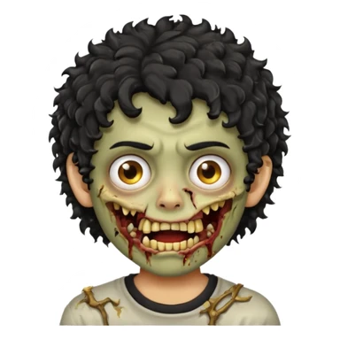 menino com cabelo cacheado preto e olhos marrons, com a boca lembrando a de um zumbi e com grills dourados 🧟 sticker