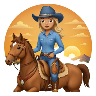 cowgirl on horse riding into sunset sticker