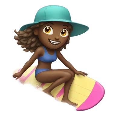 Girl surfing with hat sticker