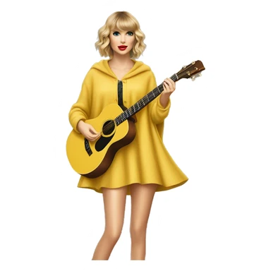 taylor swift playing cardigan on top of the cardigan house at the eras tour wearing a yellow cloak dress sticker