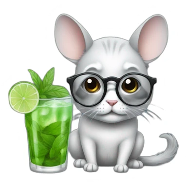 sick chincilla with glasses and mojito sticker
