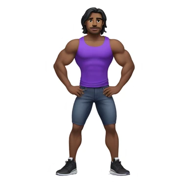 Workout man with muscles in purple jeans and black hairs sticker