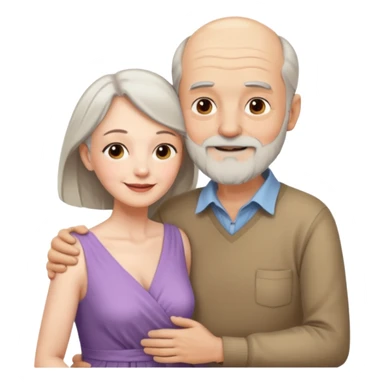 I want an old man with balding and grey beard grey hairs and a woman in her 40s in a passionate embrace sticker