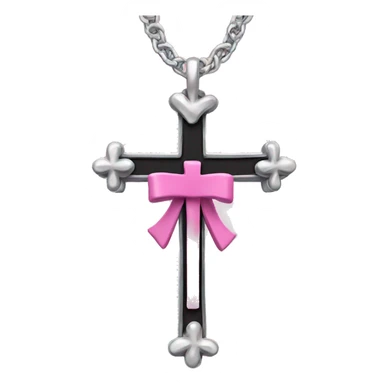 Pink cross with a silver chain wrapped around it with black bows sticker